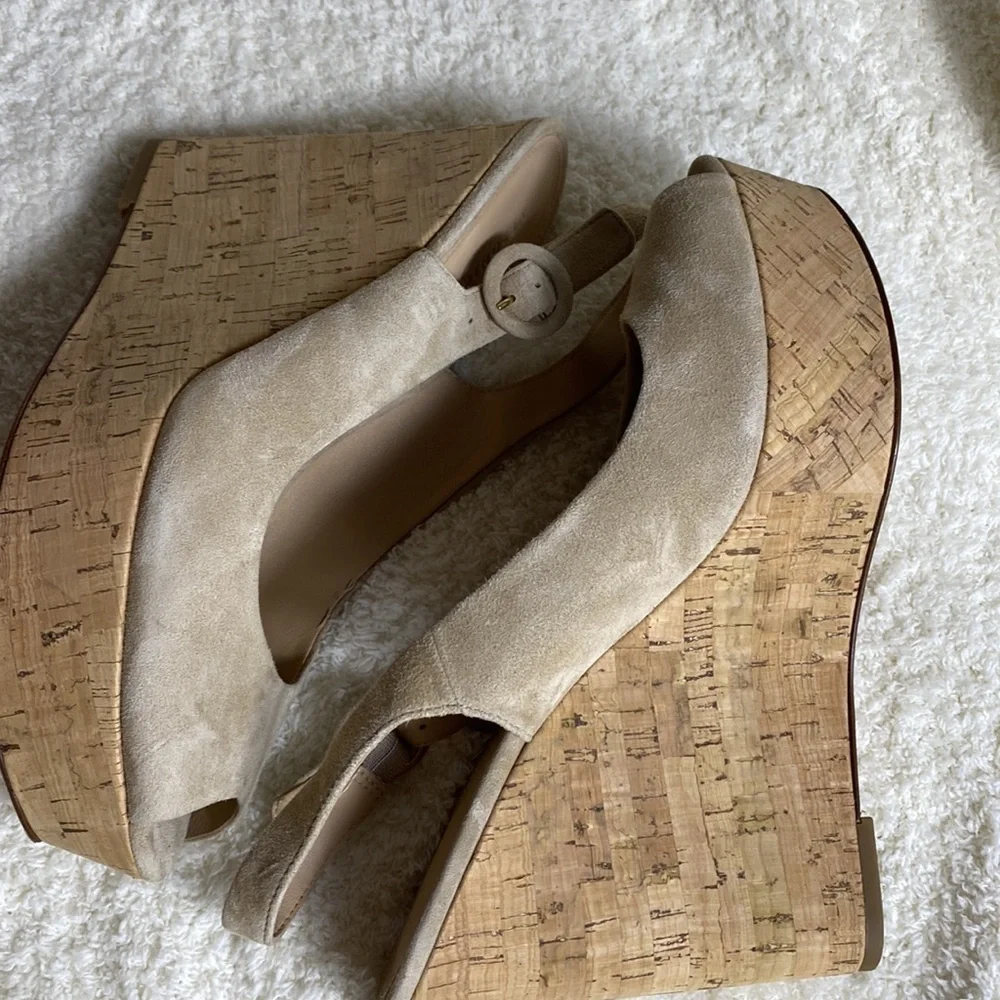 Veronica‎ Beard Dali Suede Slingback Peep-Toe Wedge Sandals Size: 8.5